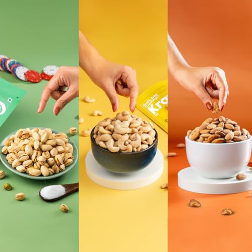 Image of Kravio Premium Roasted Salted Cashew, Almond & Pistachio Nuts (3 X 200g) | Zero Cholesterol Natural Whole Kaju, California Badam & Inshell Pista Nuts & Dry Fruits | Crunchy Delicious Healthy Snacks