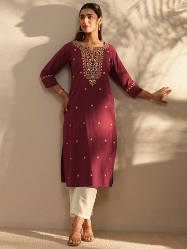 Image of Libas Embroidered Cotton Straight Kurta | Ethnic wear | Bridal Suit | Wedding Dress | Occasion wear
