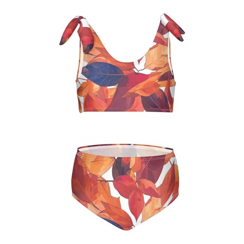 Fall Autumn Transparent Color Leaves Girl 2 Piece Kids Bikini Set Beach Swimsuits Swimwear Adjustable Strap