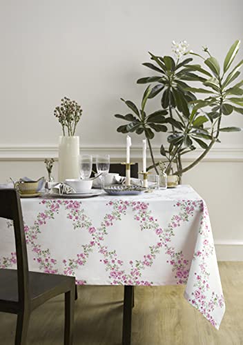 Solino Home Cotton Tablecloth 60 X 104 Inch – 100% Cotton Printed Tablecloth – Machine Washable Table Cover For Summer, Wedding, Indoor, Outdoor – Primrose Garden Rose Trellis #TOP16
