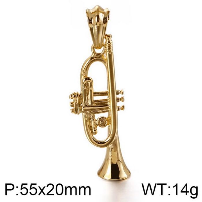 PAMTIER Unisex Stainless Steel Vintage Style Brass Musical Instruments Trumpet Pendant Punk Necklace2