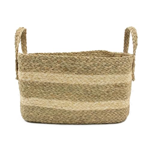 JVL Palma Medium Natural Rectangular Storage Basket — Woven Organizer for Closet, Nursery, or Living Room