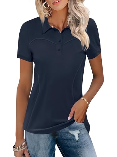Image of TFSDOD Womens Golf Polo Shirts Collared Short Sleeve T Shirt Lightweight Moisture Wicking Polo Casual 3 Buttons Outfits