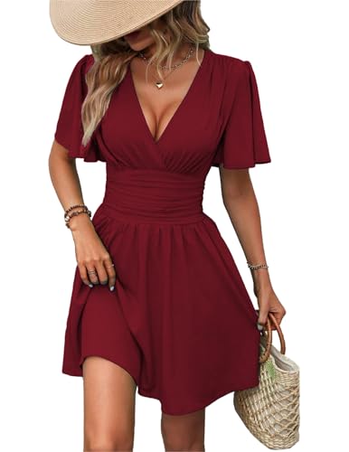 UUAISSO Robe Décontractée Femmes à Manches Courtes Taille Haute Ligne