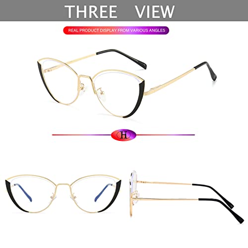 Image of HJSTES Blue Light Blocking Glasses Women Trendy Cat Eye Metal Frame Computer Reading Eyewear(Black)