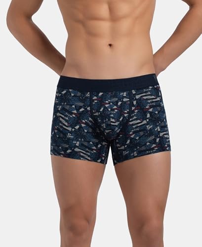 Image of Jockey US63 Men's Super Combed Cotton Elastane Stretch Printed Trunk with Ultrasoft Waistband