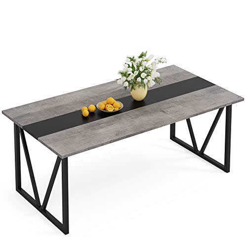 Tribesigns Dining Table For 6-8 People, 70.8 Inch Industrial Large Kitchen Table With Heavy Duty Metal Frame, Rectangle Wood Dining Room Table For Kitchen, Living Room, Grey & Black #TOP7