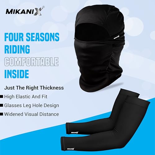 Image of MIKANIX Unisex Full Face Mask | Balaclava Black + Hand Protective Syntetic Arm Sleeve for Bikers Riders, Cyclists and Outdoor Workers to Protect from Dust and UV Rays