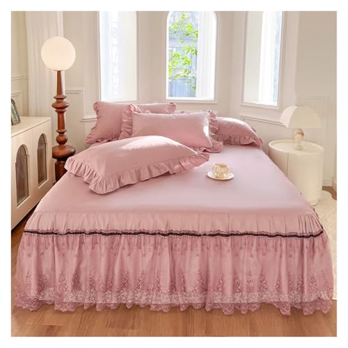 Falda de cama de encaje gris 180x220cm con fundas de almohada 4