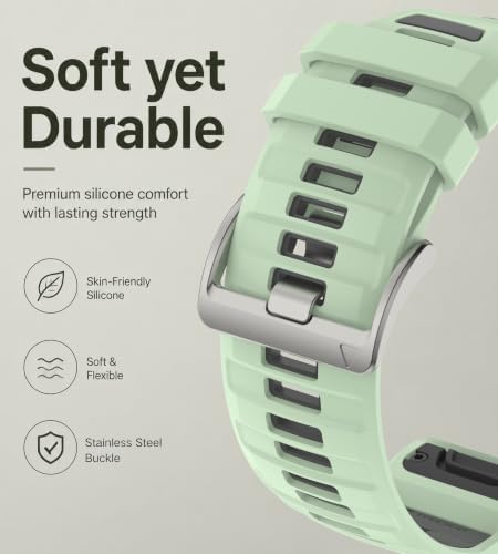 BEFIA 22mm Quickfit Watch Bands for Garmin Fenix 8 47mm 7 pro sapphire solar fenix 6 pro 5 Epix Gen 2 47 Forerunner 970 965 955 945 Instinct 2 Soft Silicone Sport Strap Replacement (Mint Gray) — view 5