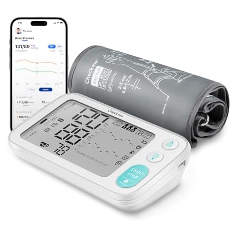 Checkme Blood Pressure Monitors for Home Use, Automatic Digital BP Machine with Bluetooth, Dual Display with 7 Days Trends, XL Size Cuff 8.7-17.7˝, 2 * 250 Storage, Dual Power Supply, Voice Broadcast Cover