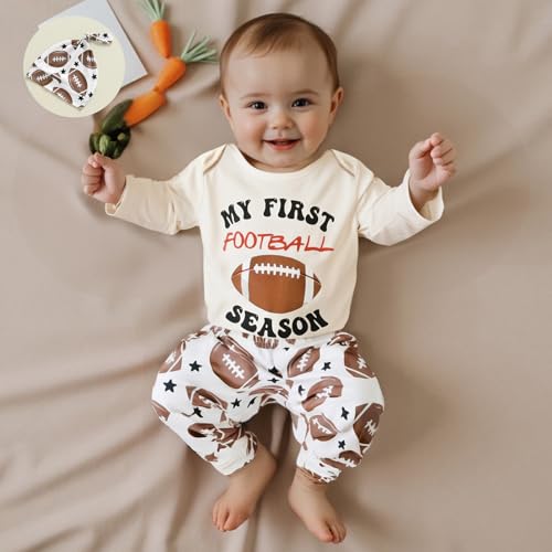 Newborn Baby Boy Football Clothes Letter Rugby Print Long Sleeve Romper Pants and Cap 3 Pcs Outfits Set3