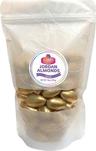 Roses Brand: Jordan Almonds - 2, 14oz Bags - Metallic Gold - Bulk Candy Bag for Party Favors - Fresh, No Gluten, Low Sodium - Great Party Candy for Easter, Weddings and Baby Showers