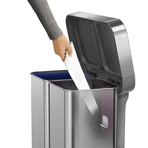 Simplehuman CW2025 58 Liter/15.3 Gallon Step Can Liner Pocket, Brushed Stainless Steel Dual Compartment Recycler thumb #6