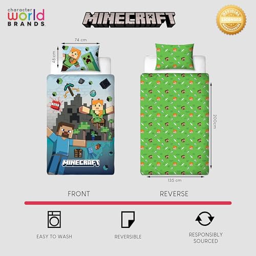 Housse de couette Minecraft simple réversible lit enfant