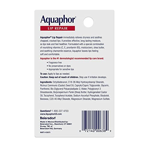 Aquaphor Lip Repair .35 Fluid Ounce Carded Pack Uswqak, 3 Pack (0.35 Oz) #TOP7