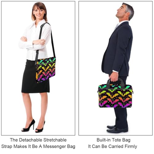 Funda bandolera de portátil contra arañazos con estampado de murciélagos multicolor 7