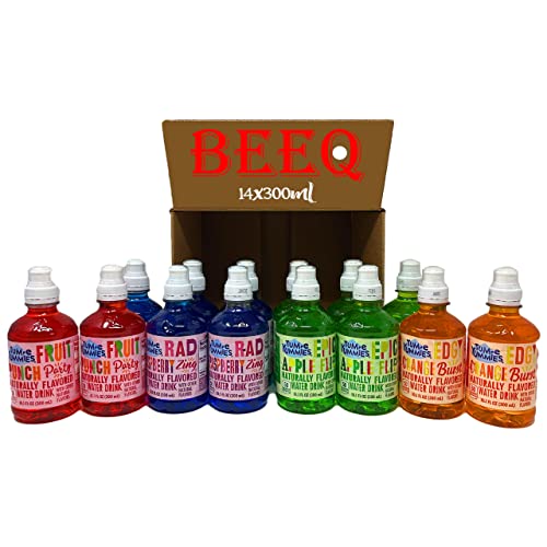 BEEQ Variety Tum-e Yummies Fruit Flavored Drink,4 Different Flavors,Fruit Punch Party, Rad Raspberry Zing, Epic Apple Flip,Edgy Orange Burst ,10.1 fl oz,pack of (14)
