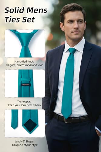 Image of HISDERN Mens Ties Solid Color Ties for Men Formal Necktie with Pocket Square Set Satin Silk Neck Tie Handkerchiefs Set