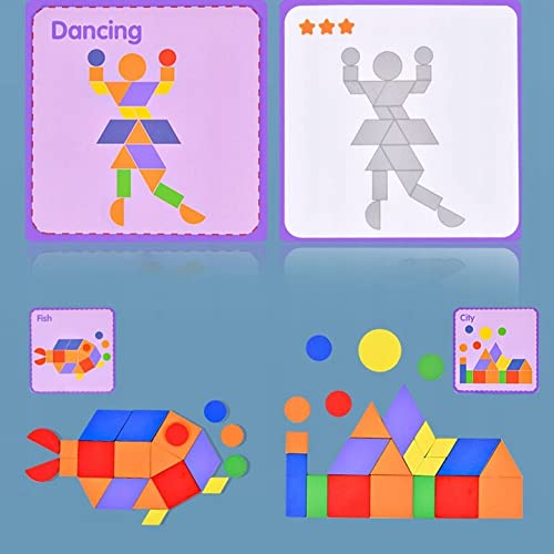 Image of PLUSPOINT Wooden Pattern Puzzle with 37 Wood Pieces, 30 Cards to Create Skill Development Educational Wooden Toys for Toddlers Kids Boys Girls Age 3+ Years