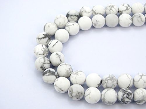 jennysun2010 Natural Matte Frosted White Howlite Gemstone 8mm Round Loose 50pcs Beads 1 Strand for Bracelet Necklace Earrings Jewelry Making Crafts Design Healing