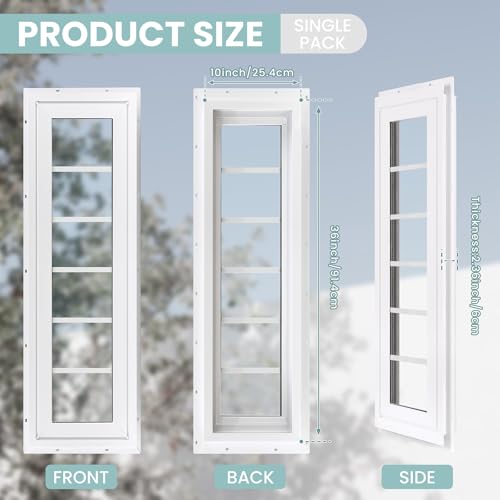 Vinyl Transom Household Window, 10\" x 36\" Double Pane Fixed Window with Grids and Tempered Glass for House, Garage (White) - Thumbnail 3