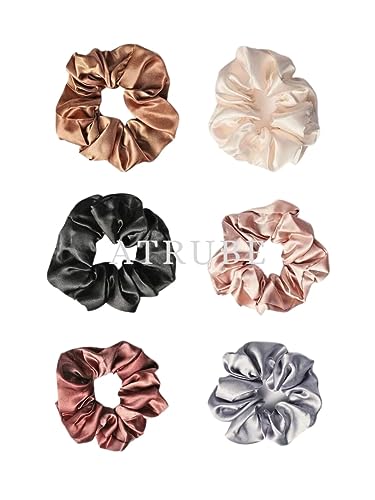 Image of Atrube Satin Scrunchies For Women and Girls, Scrunchy And Hair Band for Women, Ponytail Holder, Rubber Band, Large Scurnchies, multicolor Fluffy Scrunchies Pack of 6