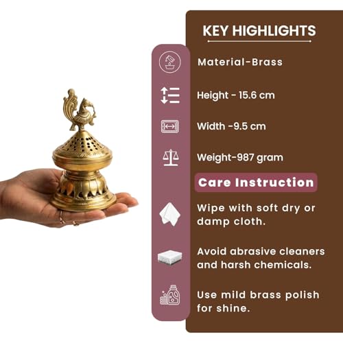Image of ExclusiveLane 'Sacred Peacock' Brass Incense Burner (100% Pure Brass, 15.6 Cm, 0.98 Kg, Hand-Etched) | Sambrani Holder Loban Dhoop Dani Holder Dhoop Dani Loban Burner Stand