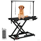 50 in Dog Grooming Table, Electric Hydraulic Grooming Table with Aluminium Overhead Arm, Anti Slip Tabletop, 6 USB Ports for Large Dogs At Home and Salon, Maximum Capacity Up to 300 LB, Black