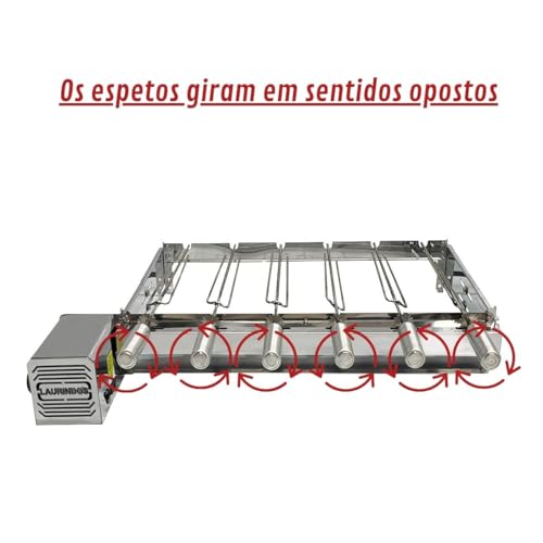 Churrasqueira Giratória Baixa Inox 6 Espetos Motor Esquerdo