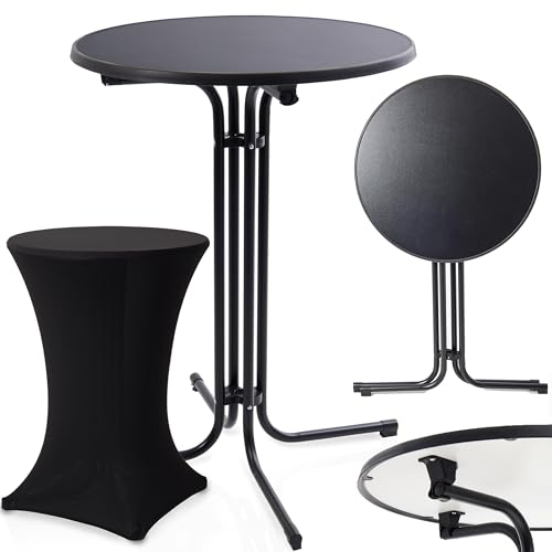 Onbest Stehtisch klappbar – mit festlicher Husse – 110cm hoch – Ø80 cm Tischplatte – rund– für In- & Outdoor –Bistrotisch – Biertisch – Gartentisch - Gartentisch Klapptisch (Schwarz) Onbest Stehtisch klappbar – mit festlicher Husse – 110cm hoch – Ø80 cm Tischplatte – rund– für In- & Outdoor –Bistrotisch – Biertisch – Gartentisch - Gartentisch Klapptisch (Schwarz)