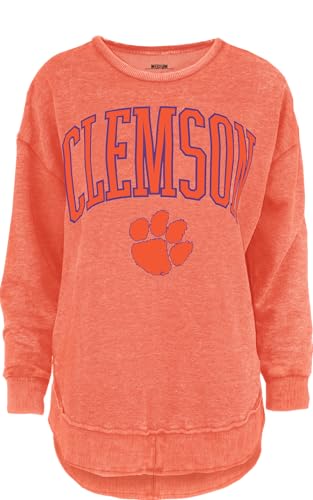 Women's Long Sleeve Vintage Fleece Top - Rounded Bottom Crew Neck Sweatshirt (Clemson) - Medium