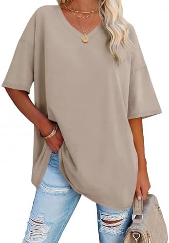 Ebifin Womens Oversized Tshirts V Neck Tee Shirts Half Sleeve Loose Fit T Shirt Cotton Tunic Tops 2025 Ebifin Womens Oversized Tshirts V Neck Tee Shirts Half Sleeve Loose Fit T Shirt Cotton Tunic Tops 2025