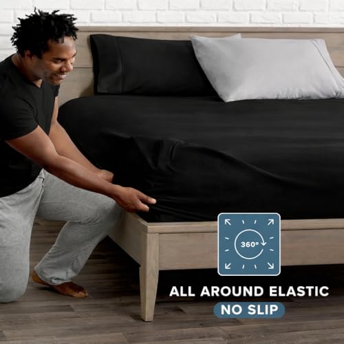 Image of 400 TC Cotton Elastic Fitted Bedsheet with 2 Pillow Covers for Single Bed 35 x 78 10 Inches Black Color Fitted Sheet