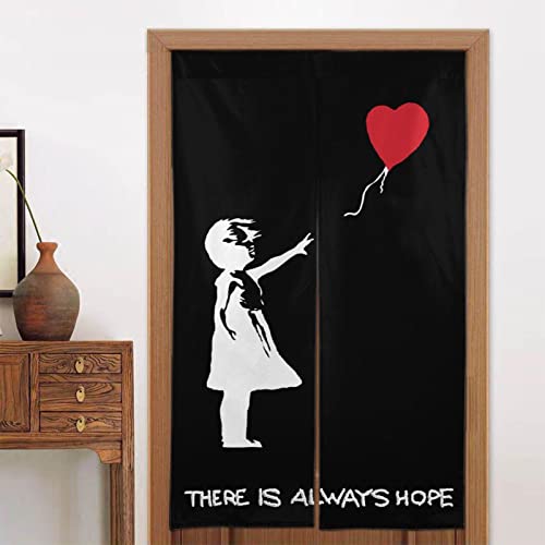 のれん 目隠し ロング 暖簾 バンクシー 女の子 赤い風船 Banksy 和風のれん 86 x 143cm 間仕切りカーテン 遮光のれん おしゃれ シェードカーテン つっぱりカーテン キッチン 出入り口 飾り物 和室 洋室 飲食店 部屋飾り