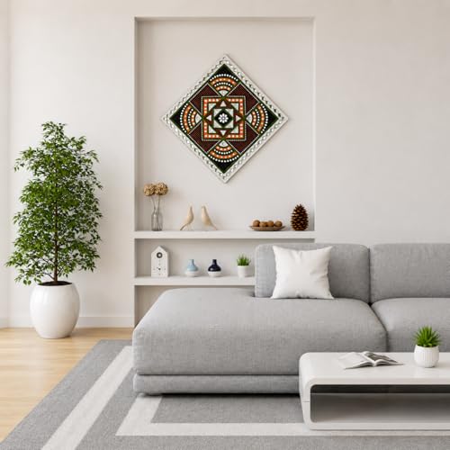 Image of Ethnics of Kutch Traditional Kutch Handicraft Mud-Mirrorwork Lippan Kam Wall Art (Water and Break Resistant) - Square (12 inch x 12 inch) - (White - LKT-0229)