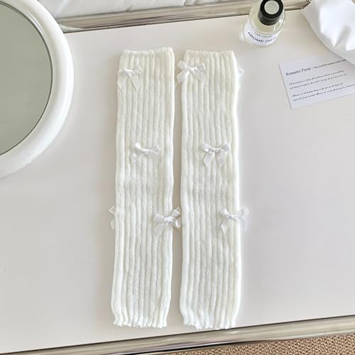 Image of Fashion Girl Knit Leg Warmers Harajuku Bow Decor Loose Socks Vintage Kawaii Leg Sleeves Lolita Socks