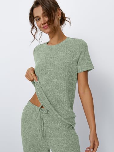 Image of LILLUSORY Womens Lounge Sets 2 Piece Matching Travel Outfits | Lightweight Ribbed 2 Piece Set, Breathable, Stretchy, Wrinkle-Resistant, Travel Ready, Versatile
