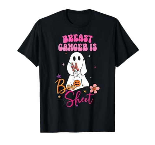 Groovy Breast Cancer Is Boo Sheet Halloween Pink Mom Women Camiseta