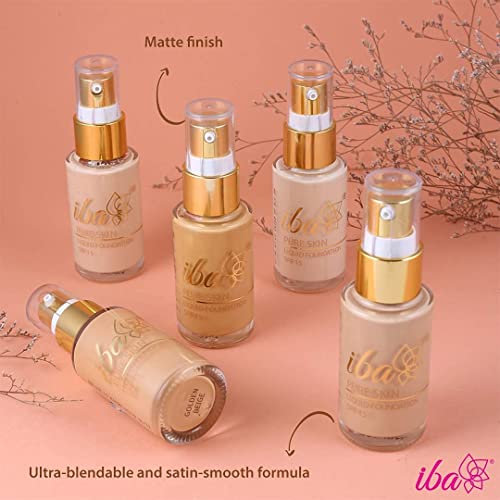 Image of Iba Pure Skin Liquid Foundation - Snow White, 30ml | Full Coverage | Long Lasting | Lightweight | Oil Free Dewy Finish | SPF 15 | Halal Certified & Vegan Makeup (Pack of 2)