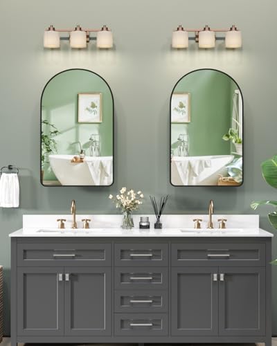 Image of 19.7 inchx31.5 inch Black Medicine Cabinet with Mirror and Organizer, Arched