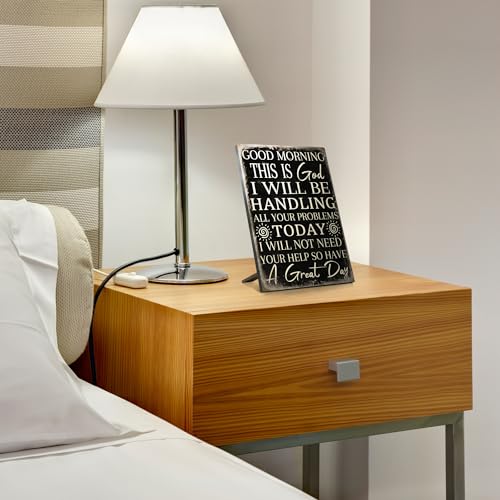 Putuo Decor Good Morning This is God I Will be Handing All Your Problems, Funny God Christian Wall Plaque, 8.2x5.8 Inches Catholic Inspirational Tabletop Sign