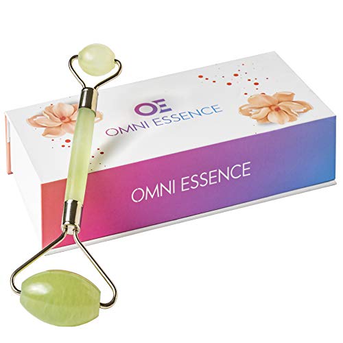 OmniEssence Jade Roller for Face Massager Therapy - 100% Premium Real Natural Himalayan Jade Stone Facial Roller (Pink) (Red/Blue)