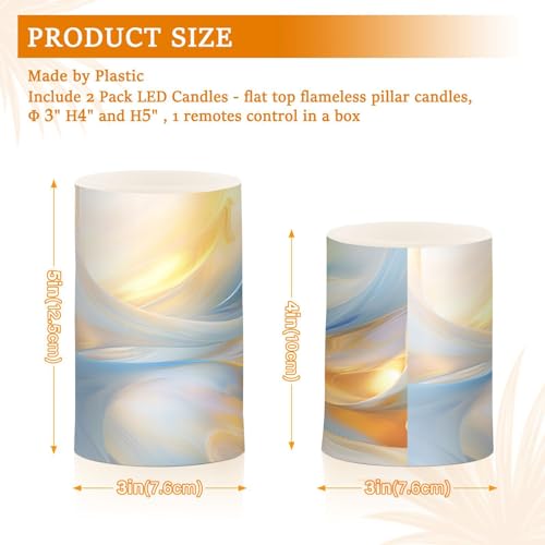 Image of Flickering Flameless Candles, Blue Gold Marble LED Candles with Remote Timer, Set of 2 Battery Operated Candle for Valentine Wedding Birthday