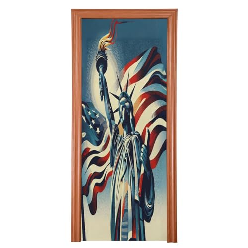 FLildon Statue of Liberty Independence Day Door Cover Decoration, 4th of July Party Accessory Porch Decor for Festive Ornament Room Door Covers 32 x 79 Inch