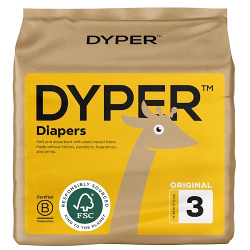 DYPER Baby Diapers Size 3 | Honest Ingredients | Cloth Alternative | Day & Overnight | Made with Plant-Based* Materials | Hypoallergenic