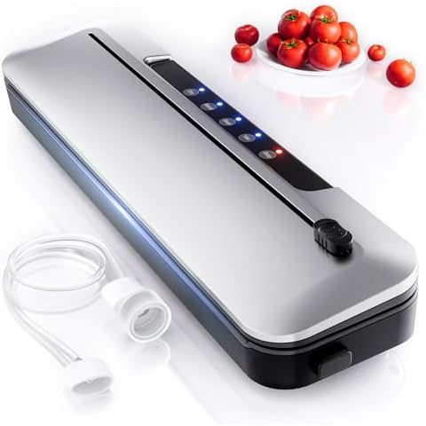Vacuum Sealer Machine,75KPa Suction Power Food Vacuum Saver with Starter Kits with 10 Bags, Automatic Vacuum Sealer for Food Storage, Outside Cutter,Moist&Dry Mode Cover
