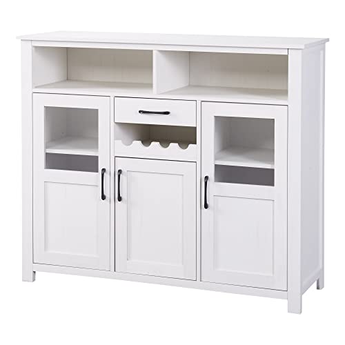 Quarte Multipurpose Sideboard Kitchen Buffet Cabinet with Wine Rack,Drawer and Adjustable Shelves,for Kitchen,Living Room,Dining Room,Office and Entryway (Antique White@)