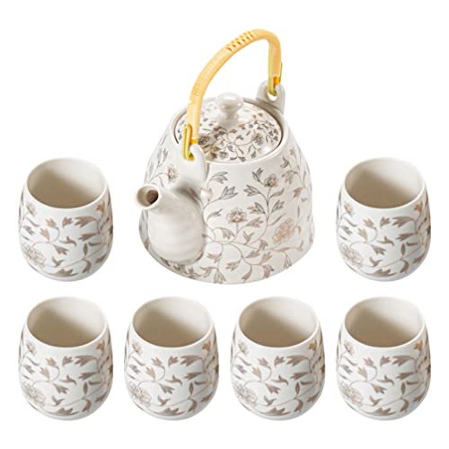Juego de Tetera Blanca Moderna de Cerámica: Tetera de Porcelana de 950 Ml 6Pcs 180Ml Tazas de Té Kit de Té Floral de La…