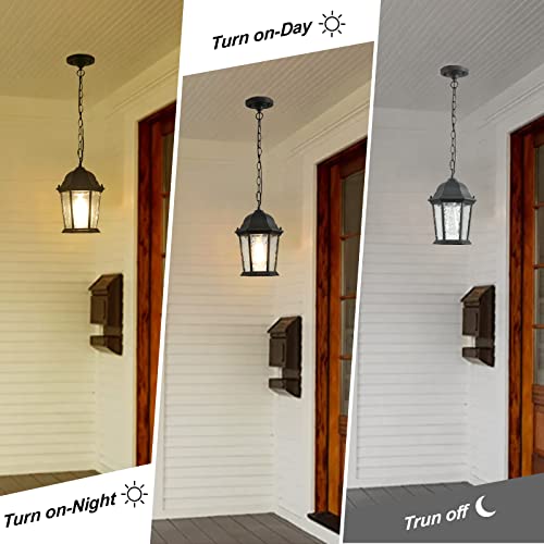 Haopent Outdoor Pendant Lights 7.5’’ Farmhouse Exterior Hanging Porch Light Waterproof Vintage Outdoor Lantern Pendant Lighting Height Adjustable With Glass Black And Copper For Porch Entryway Patio #TOP4